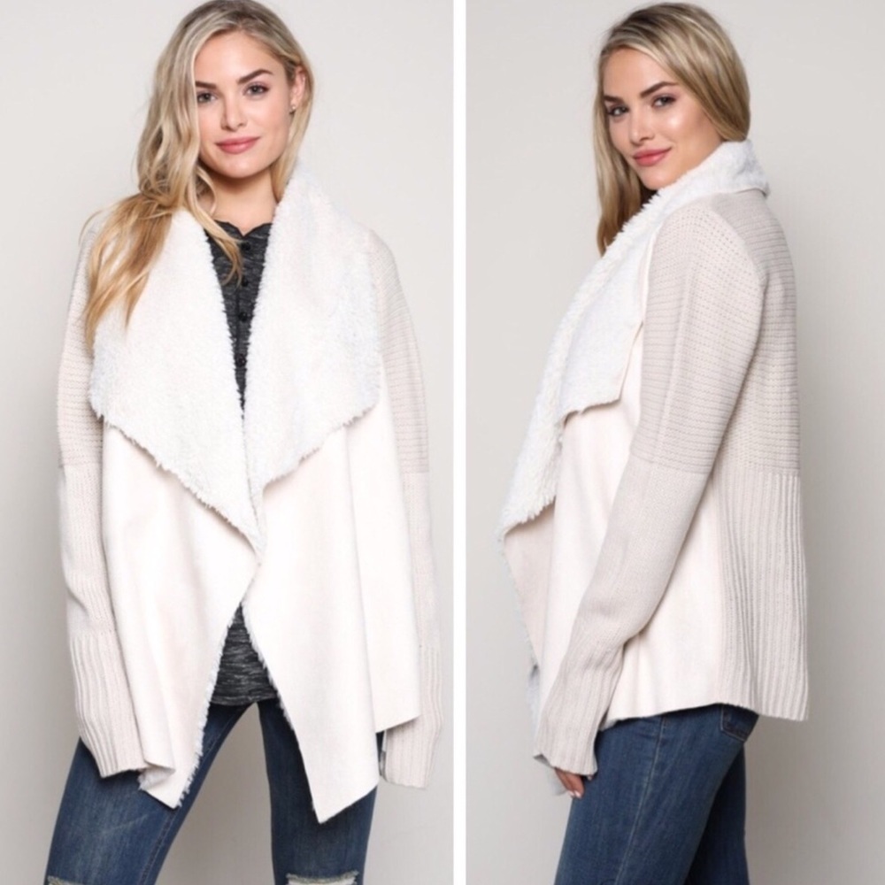✨Faux Suede & Fur Cardigan Sweater ✨New Arrival❣️